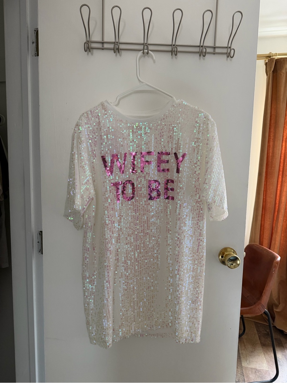 Hello Molly White Sequin 'Wifey To Be' Short Sleeve Top